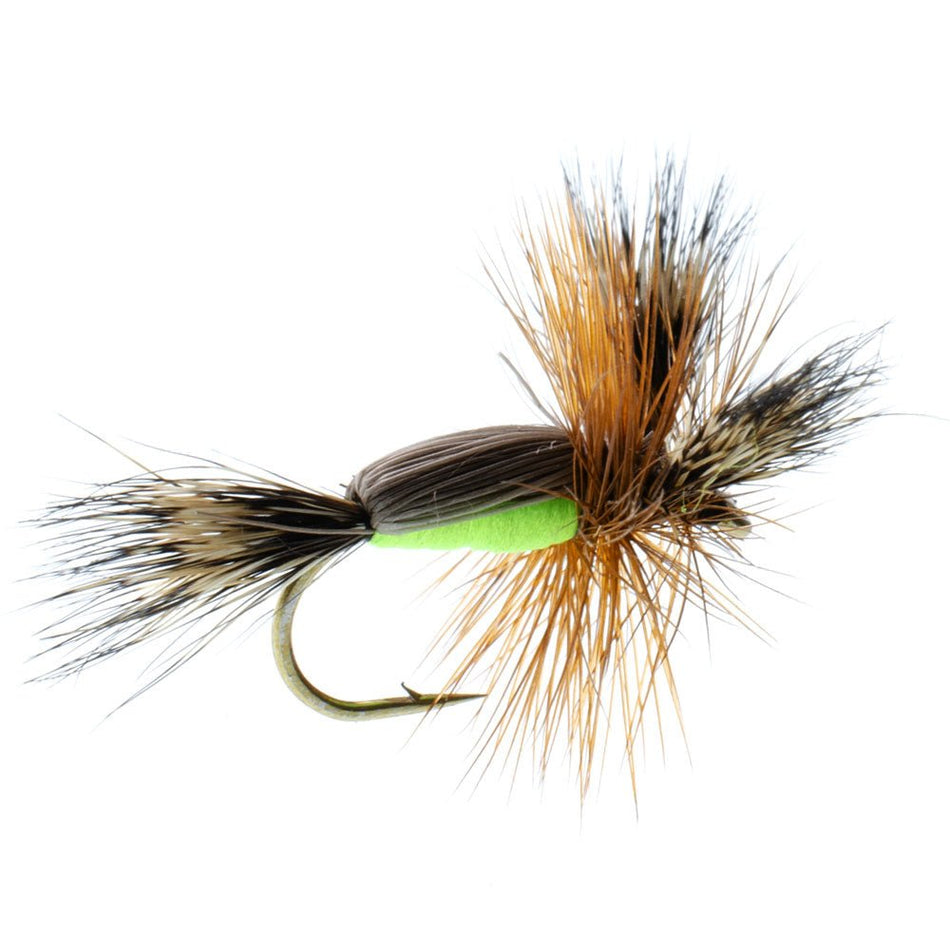 Barbless Chartreuse Humpy Classic Hair Wing Dry Fly - 1 Dozen Flies Hook Size 14 - Get Tight Gear