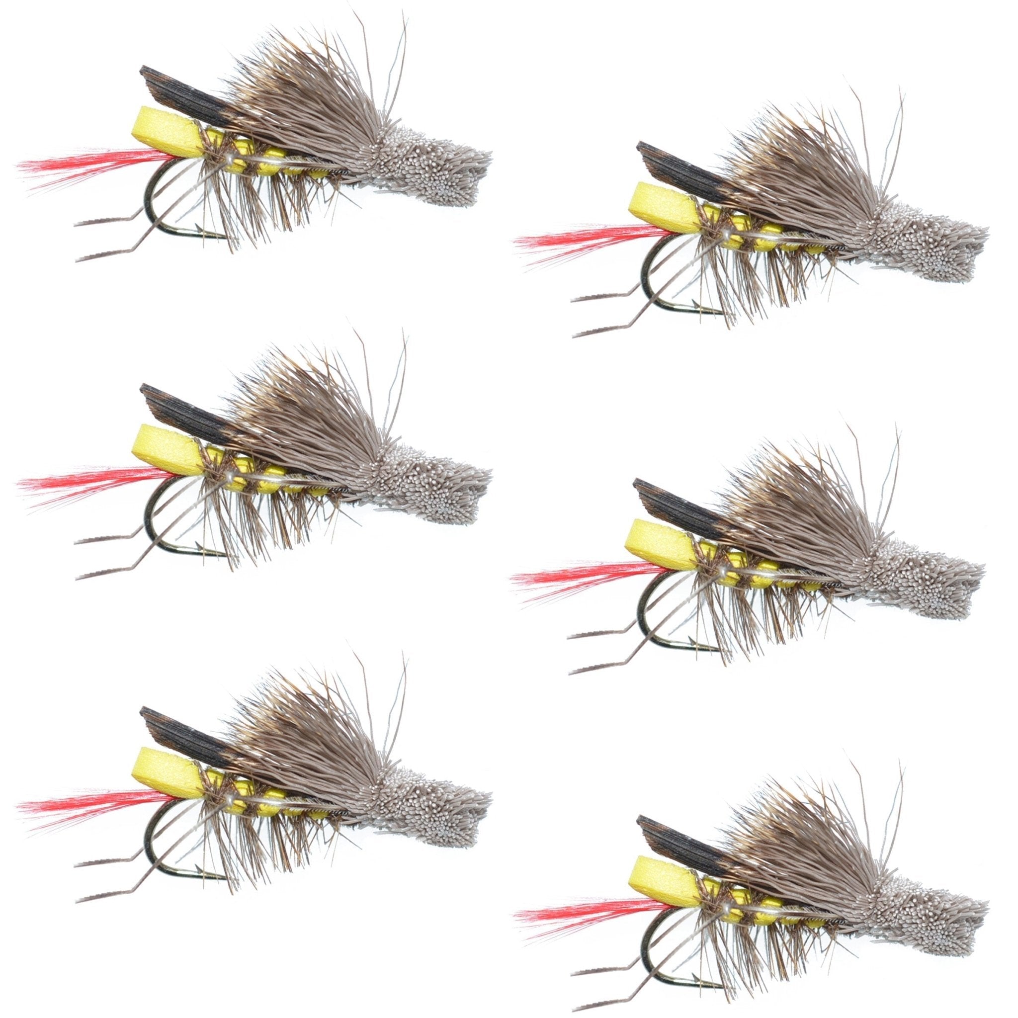 Barbless Dave's Hopper Yellow Foam Body Grasshopper Fly - 6 Flies Hook Size 12 - Get Tight Gear