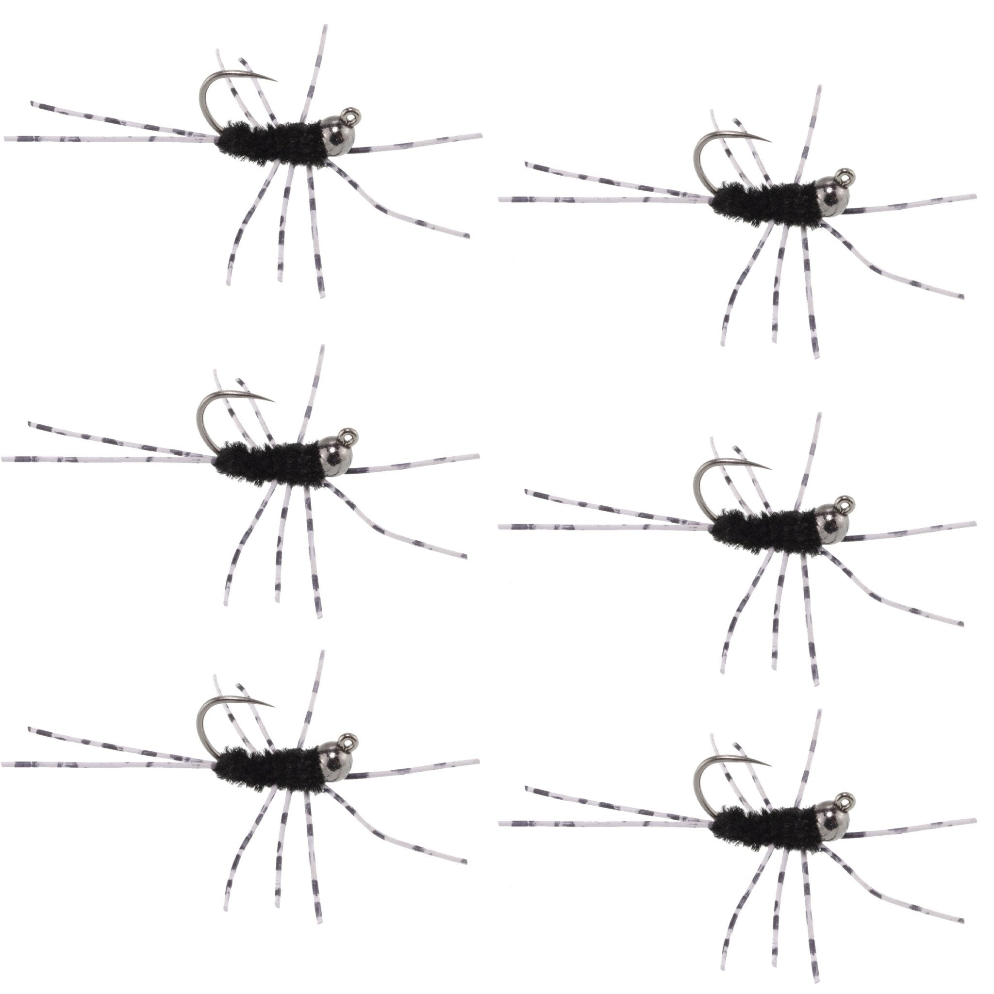 Barbless Pat's Barred Rubber Legs Tungsten Bead Jigged Black Euro Nymph - Set of 6 Flies Hook Size 6 - Get Tight Gear