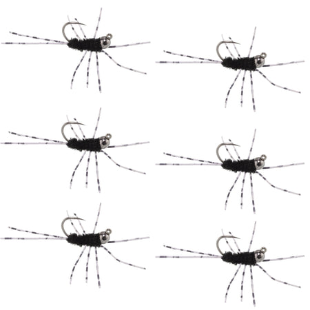 Barbless Pat's Barred Rubber Legs Tungsten Bead Jigged Black Euro Nymph - Set of 6 Flies Hook Size 6 - Get Tight Gear
