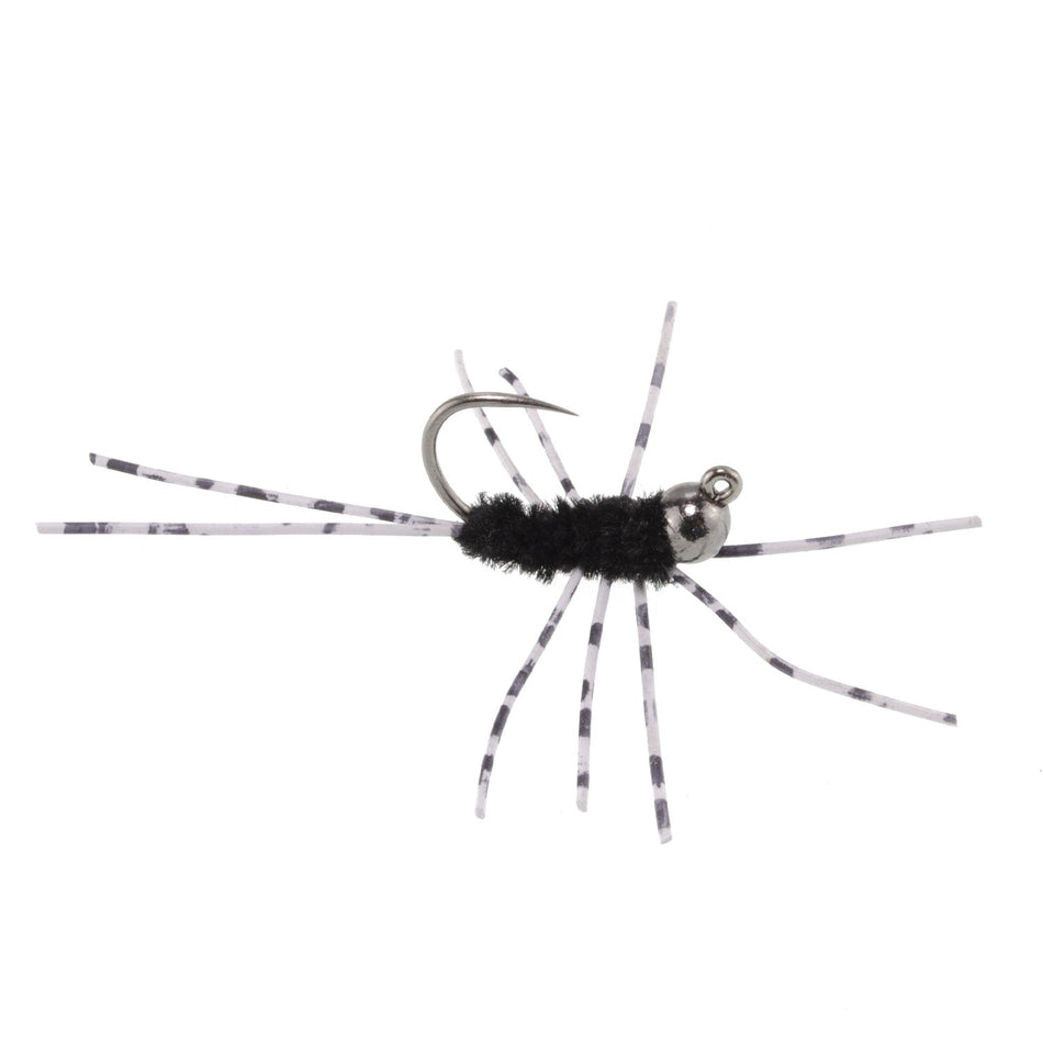 Barbless Pat's Barred Rubber Legs Tungsten Bead Jigged Black Euro Nymph - Set of 6 Flies Hook Size 6 - Get Tight Gear