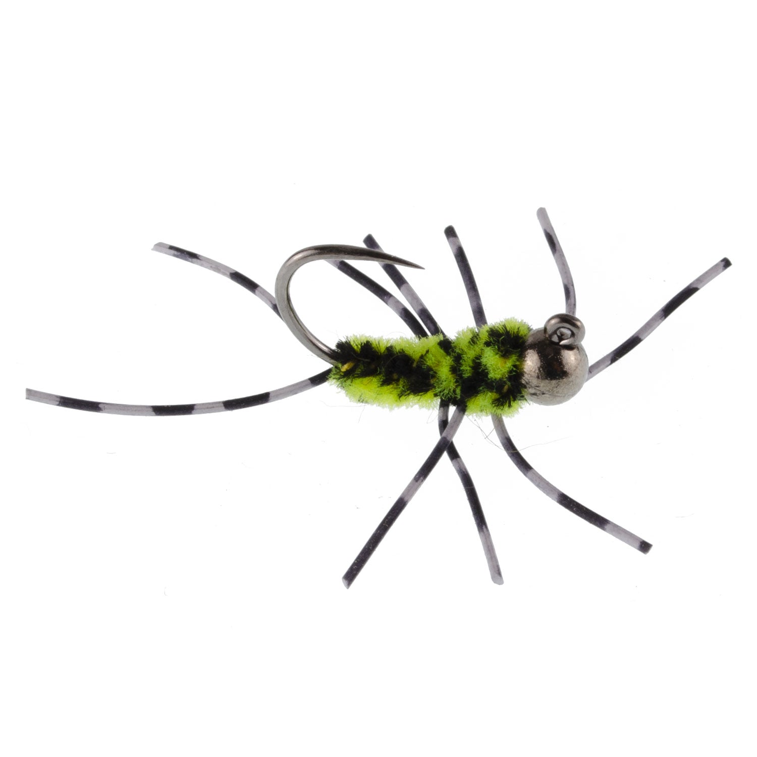 Barbless Pat's Barred Rubber Legs Tungsten Bead Jigged Black/Chartreuse Euro Nymph - Set of 6 Flies Hook Size 6 - Get Tight Gear