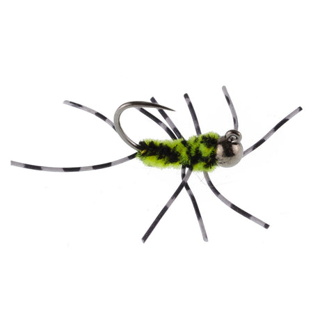 Barbless Pat's Barred Rubber Legs Tungsten Bead Jigged Black/Chartreuse Euro Nymph - Set of 6 Flies Hook Size 6 - Get Tight Gear