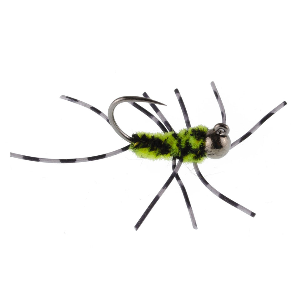 Barbless Pat's Barred Rubber Legs Tungsten Bead Jigged Black/Chartreuse Euro Nymph - Set of 6 Flies Hook Size 6 - Get Tight Gear