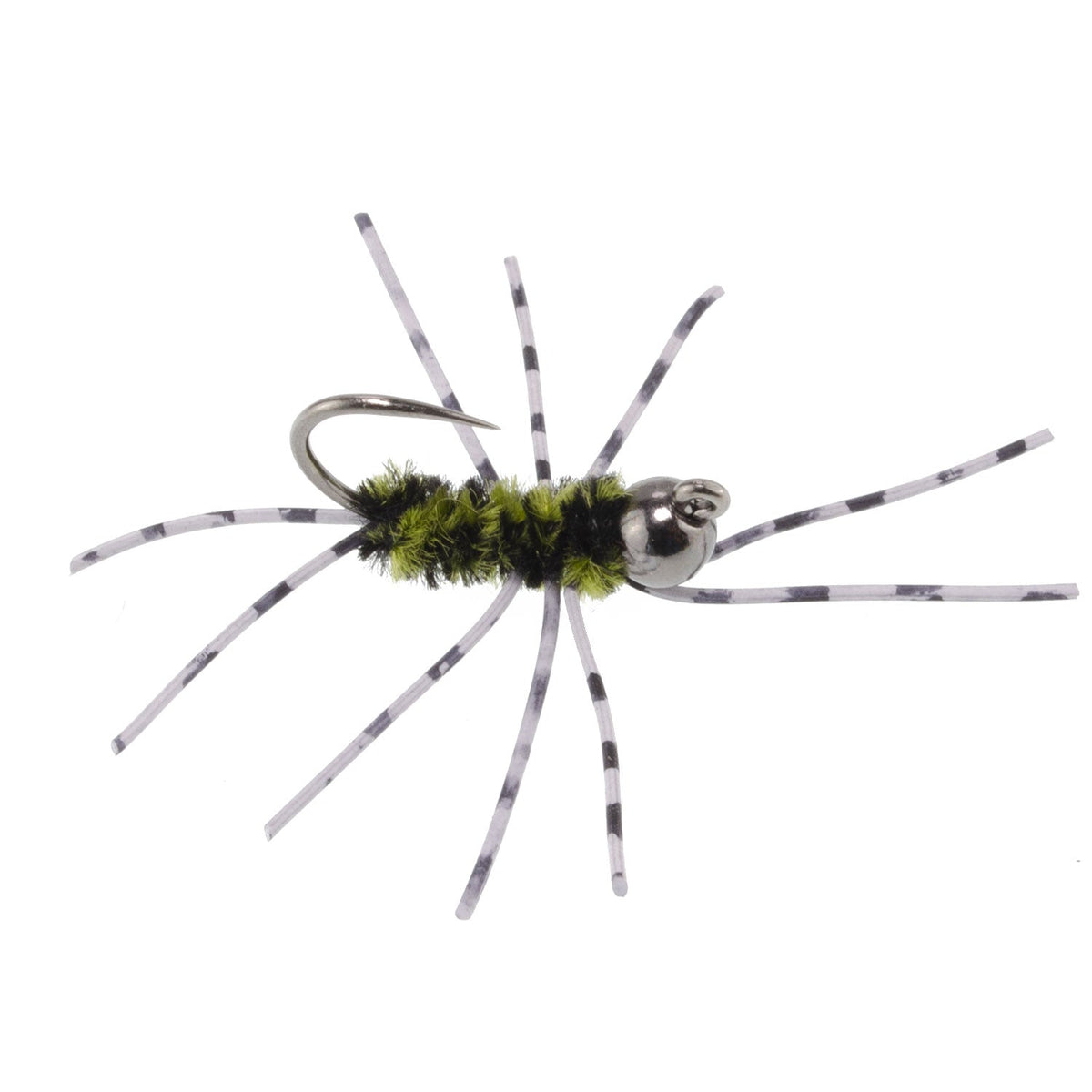 Barbless Pat's Barred Rubber Legs Tungsten Bead Jigged Black/Olive Euro Nymph - Set of 12 Flies Hook Size 6 - Get Tight Gear