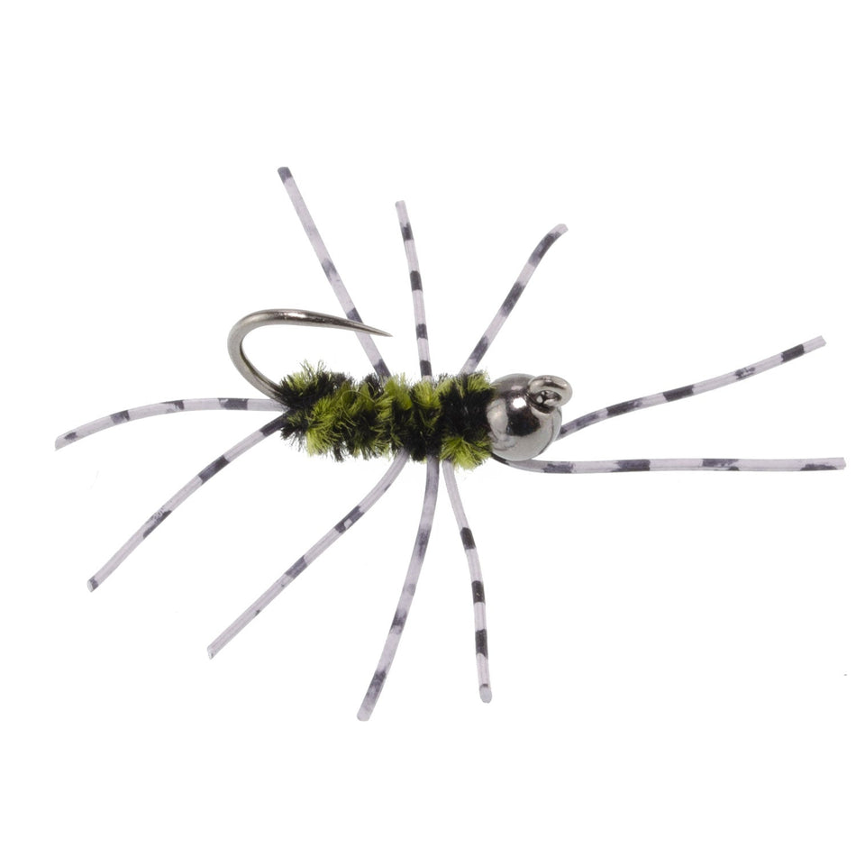 Barbless Pat's Barred Rubber Legs Tungsten Bead Jigged Black/Olive Euro Nymph - Set of 6 Flies Hook Size 6 - Get Tight Gear