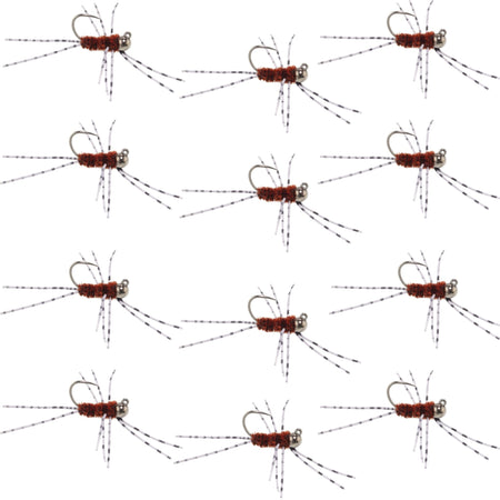 Barbless Pat's Barred Rubber Legs Tungsten Bead Jigged Brown Euro Nymph - Set of 12 Flies Hook Size 6 - Get Tight Gear