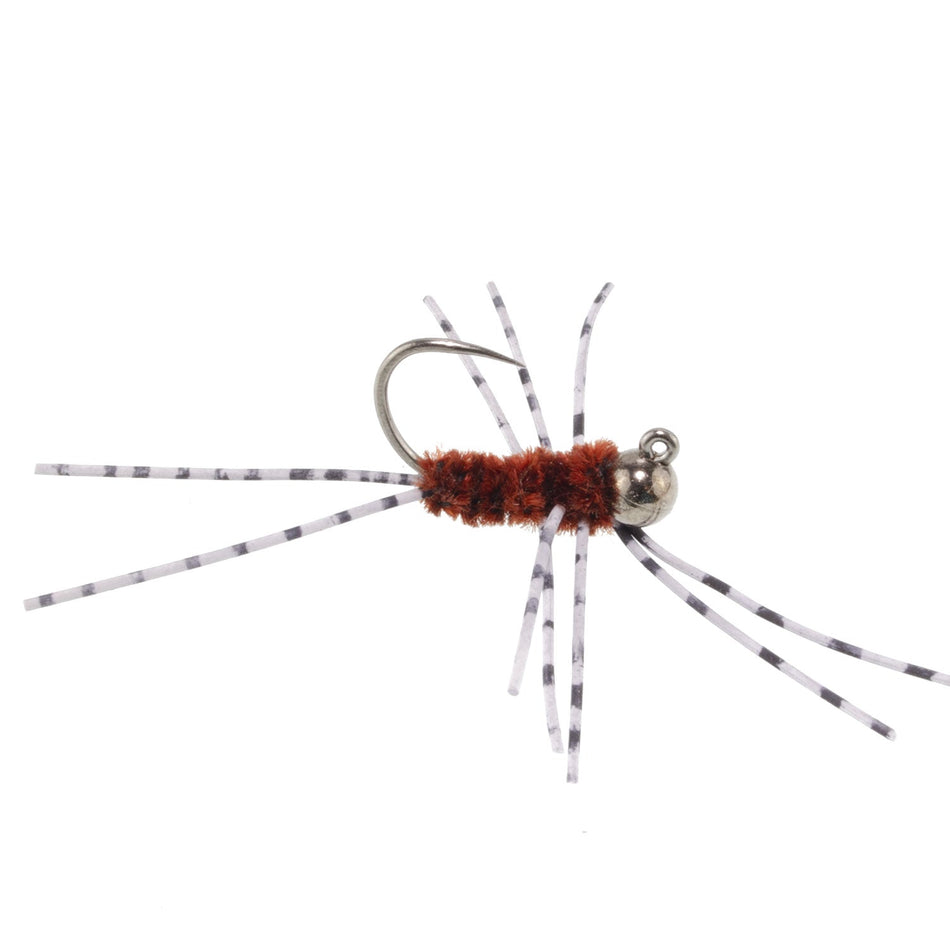 Barbless Pat's Barred Rubber Legs Tungsten Bead Jigged Brown Euro Nymph - Set of 6 Flies Hook Size 6 - Get Tight Gear