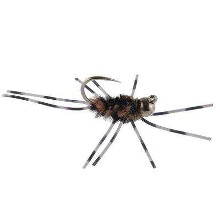 Barbless Pat's Barred Rubber Legs Tungsten Bead Jigged Coffee/Black Euro Nymph - Set of 12 Flies Hook Size 6 - Get Tight Gear