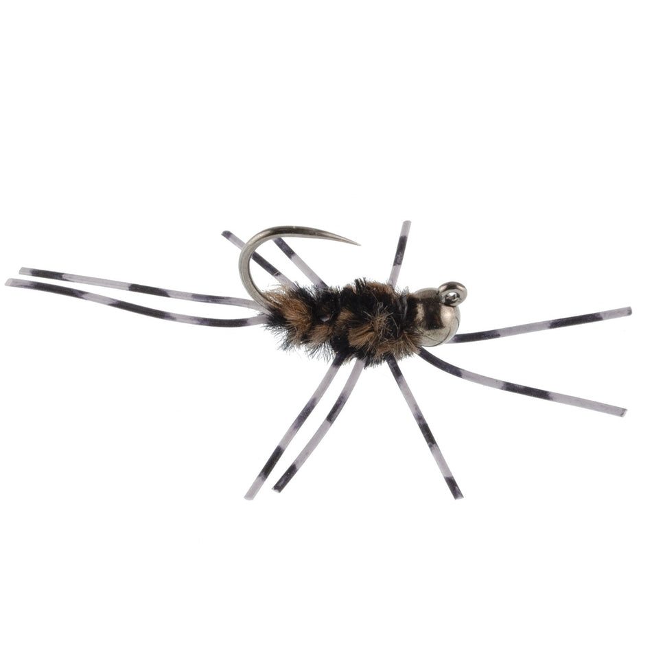 Barbless Pat's Barred Rubber Legs Tungsten Bead Jigged Coffee/Black Euro Nymph - Set of 6 Flies Hook Size 6 - Get Tight Gear