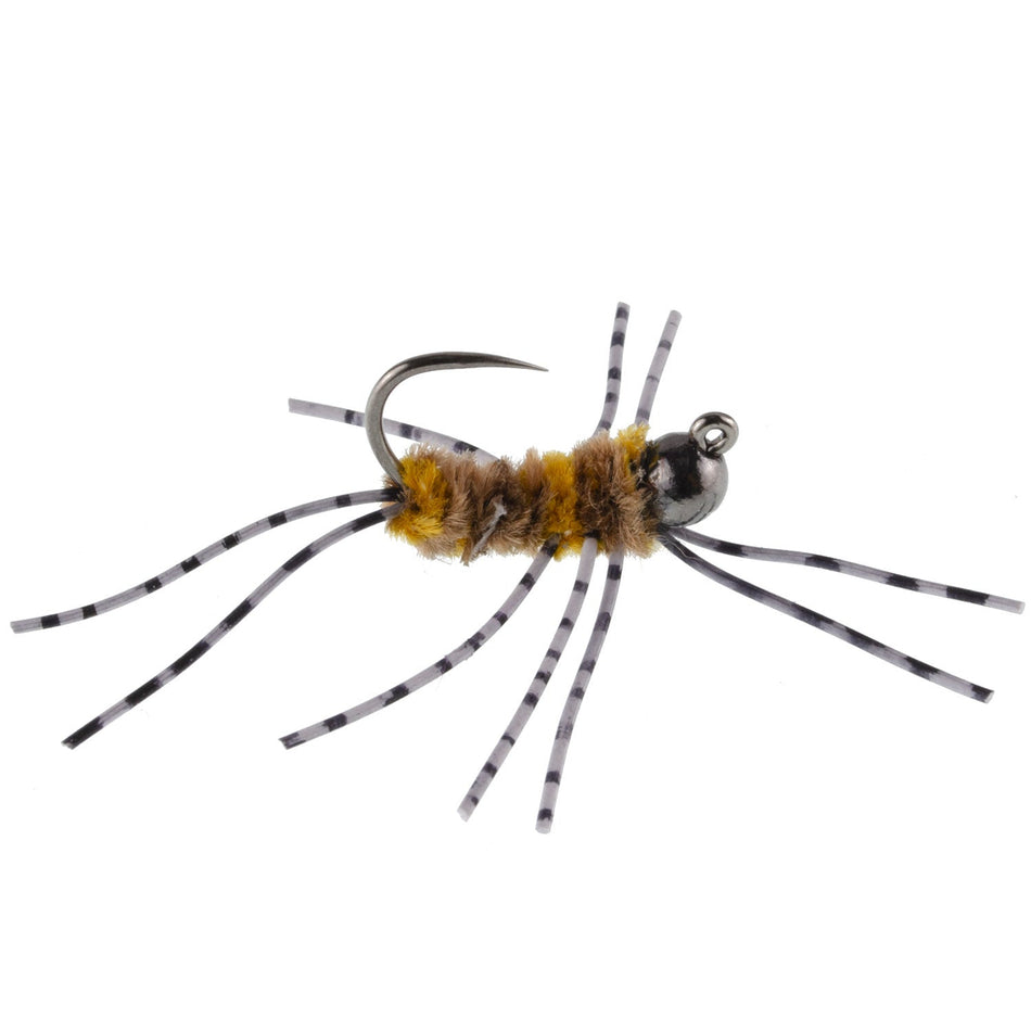 Barbless Pat's Barred Rubber Legs Tungsten Bead Jigged Coffee/Tan Euro Nymph - Set of 6 Flies Hook Size 6 - Get Tight Gear