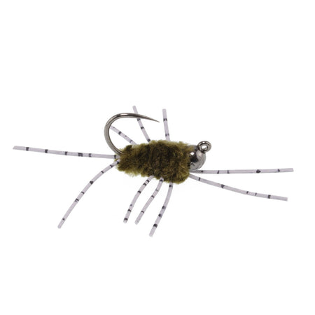 Barbless Pat's Barred Rubber Legs Tungsten Bead Jigged Dark Olive Euro Nymph - Set of 6 Flies Hook Size 6 - Get Tight Gear