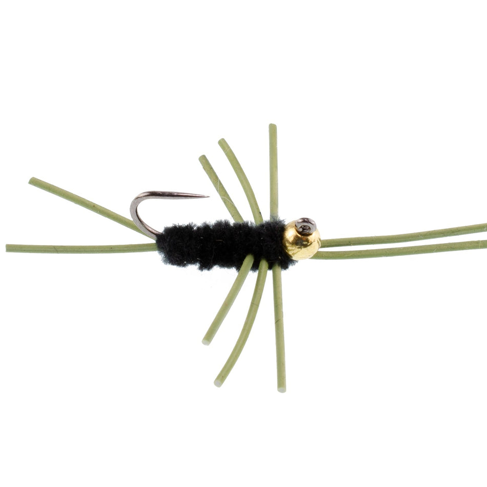 Barbless Pat's Rubber Legs Tungsten Bead Jigged Black Euro Nymph - Set of 6 Flies Hook Size 10 - Get Tight Gear