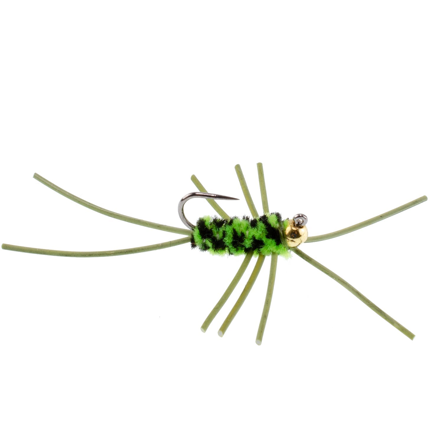 Barbless Pat's Rubber Legs Tungsten Bead Jigged Black/Chartreuse Euro Nymph - Set of 6 Flies Hook Size 10 - Get Tight Gear