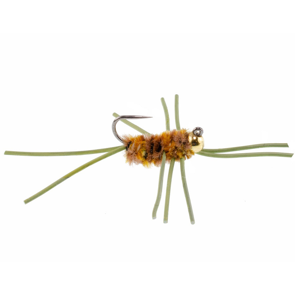 Barbless Pat's Rubber Legs Tungsten Bead Jigged Coffee/Tan Euro Nymph - Set of 12 Flies Hook Size 10 - Get Tight Gear