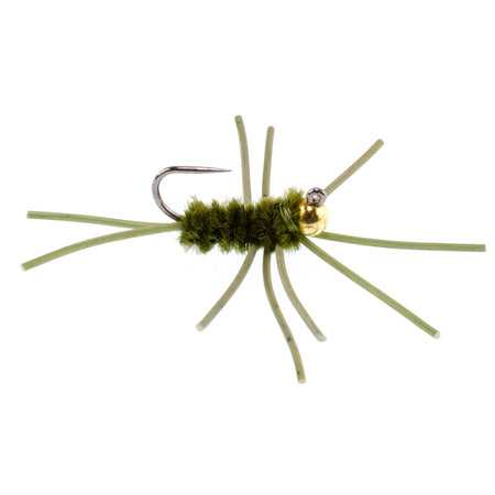 Barbless Pat's Rubber Legs Tungsten Bead Jigged Dark Olive Euro Nymph - Set of 12 Flies Hook Size 10 - Get Tight Gear