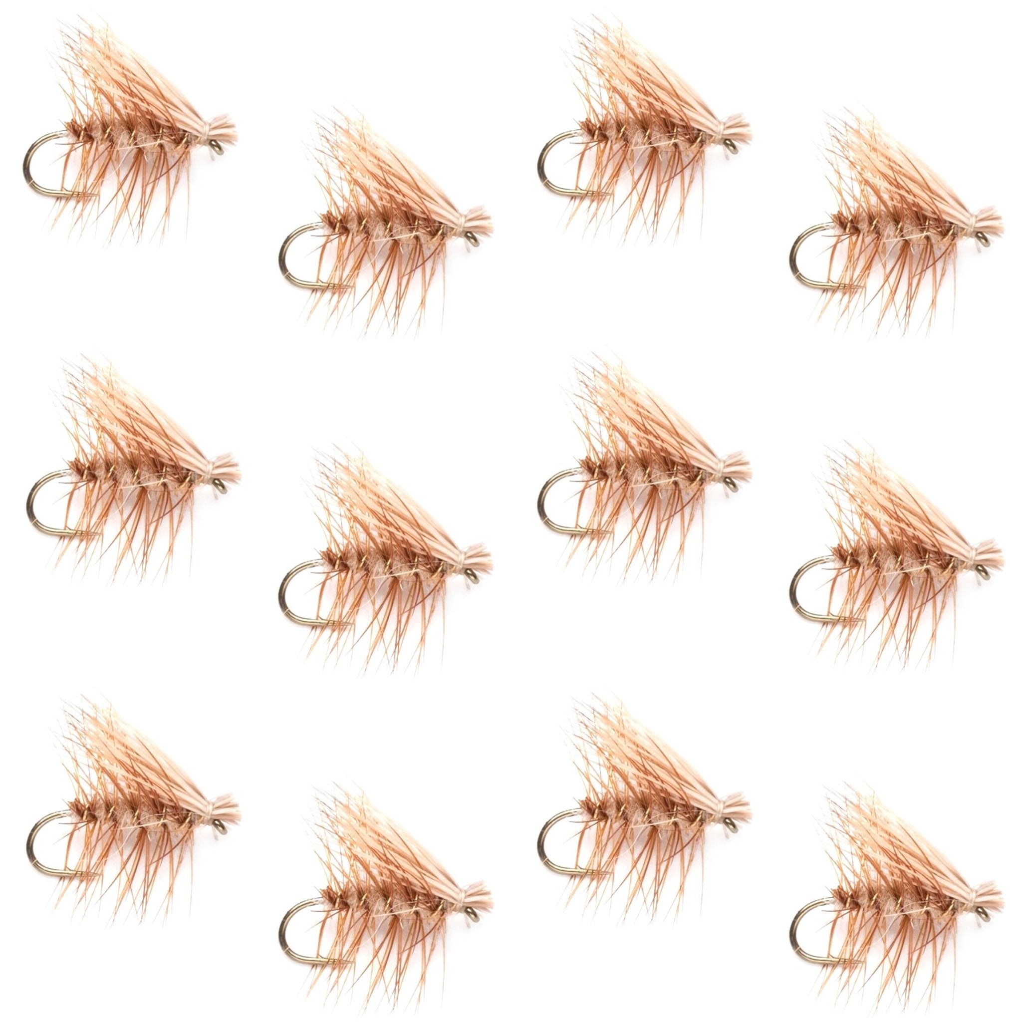 Barbless Tan Elk Hair Caddis Classic Trout Dry Flies 1 Dozen Flies Size 18 - Get Tight Gear