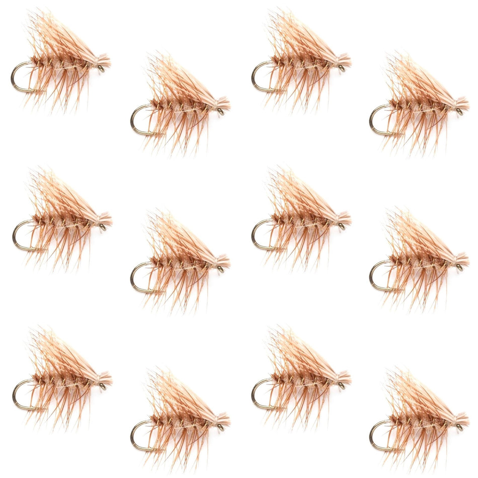 Barbless Tan Elk Hair Caddis Classic Trout Dry Flies 1 Dozen Flies Size 18 - Get Tight Gear