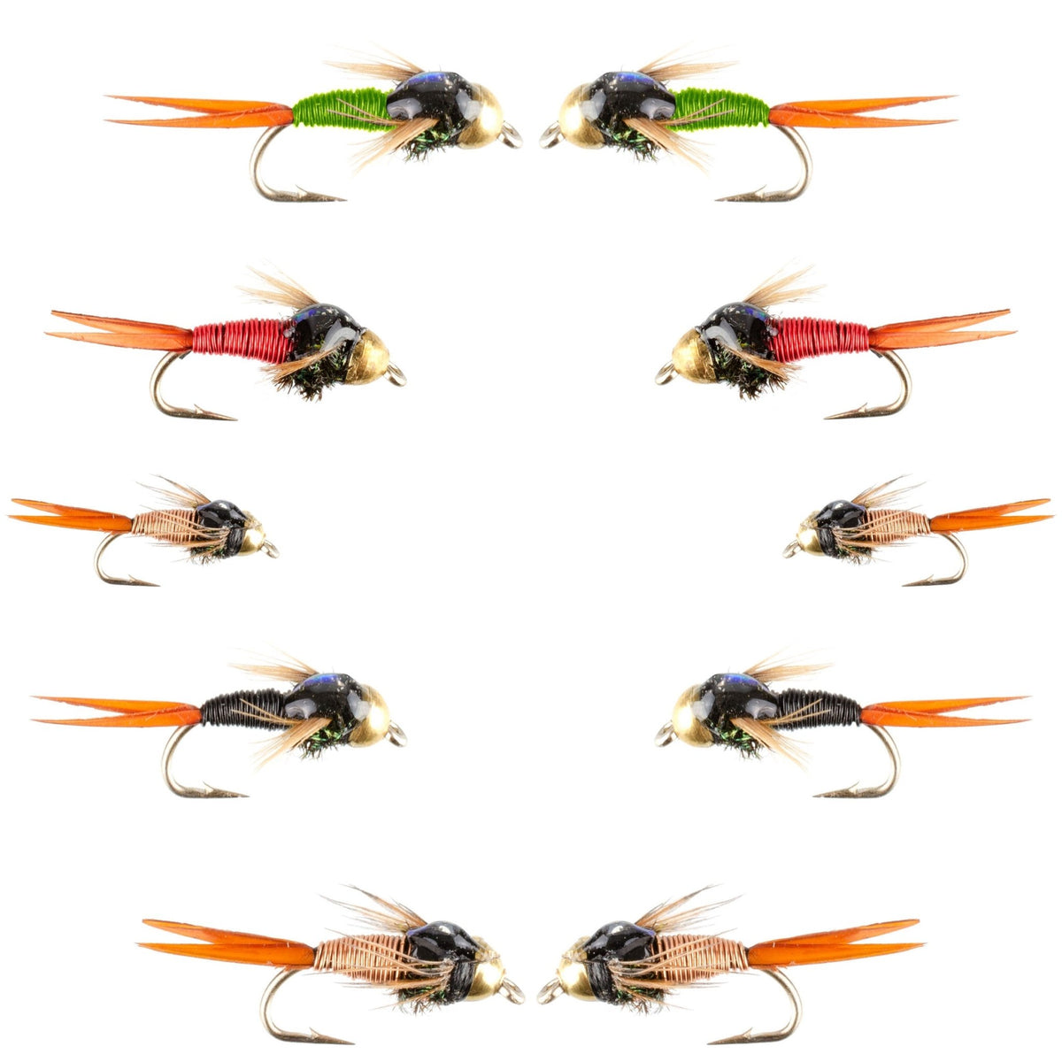 Basics Collection - Bead Head Copper John Assortment - 10 Wet Flies - 5 Patterns - Hook Sizes 14, 16, 18 - Get Tight Gear