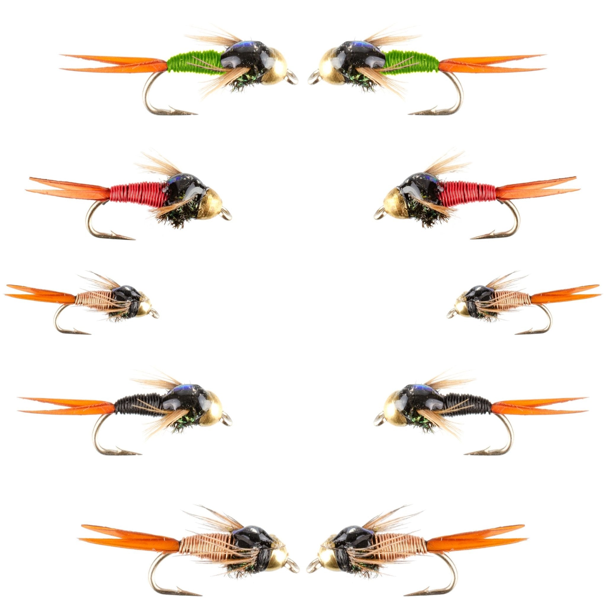 Basics Collection - Bead Head Copper John Assortment - 10 Wet Flies - 5 Patterns - Hook Sizes 14, 16, 18 - Get Tight Gear