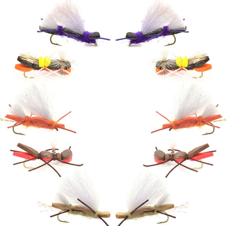 Basics Collection - Chernobyl Ant Foam Dry Fly Assortment - 10 Dry Fishing Grasshopper Flies - 5 Patterns - Hook Size 10 - Get Tight Gear