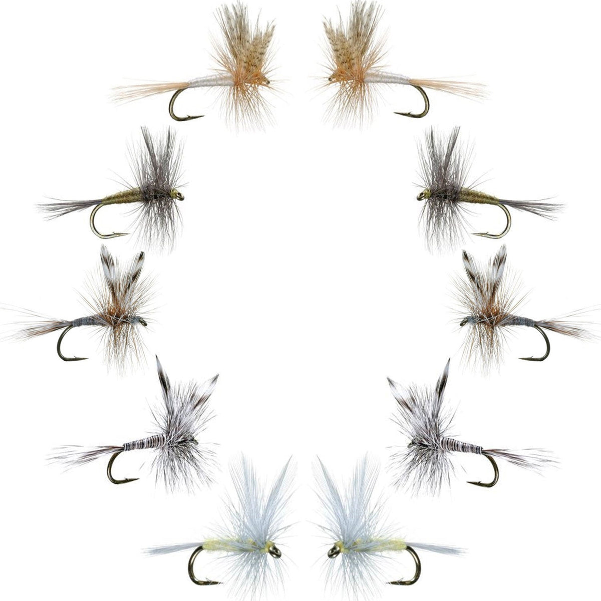 Basics Collection - Classic Dry Fly Assortment - 10 Dry Fishing Flies - 5 Patterns - Hook Sizes 12, 14, 16 - Get Tight Gear