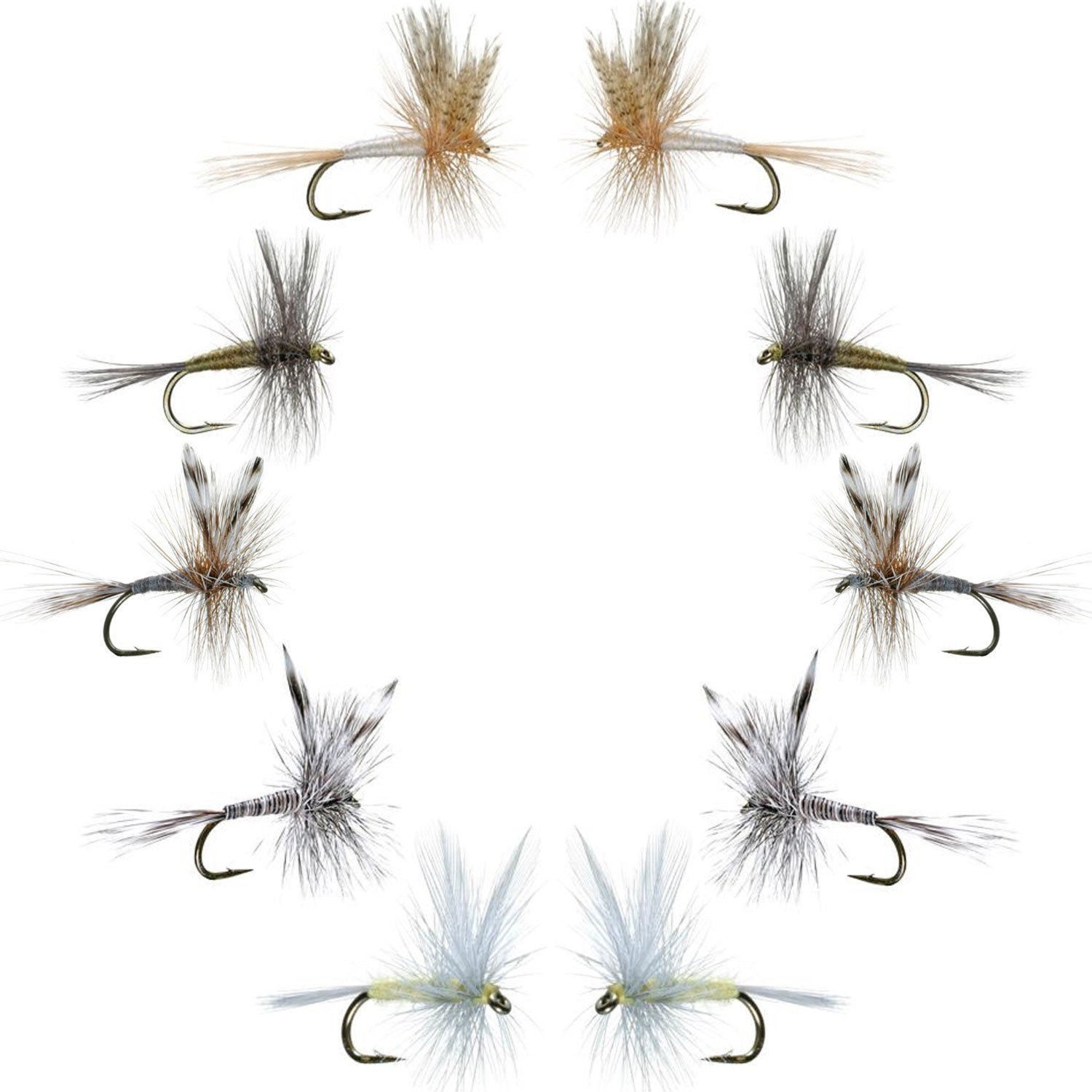 Basics Collection - Classic Dry Fly Assortment - 10 Dry Fishing Flies - 5 Patterns - Hook Sizes 12, 14, 16 - Get Tight Gear