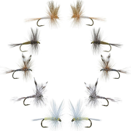 Basics Collection - Classic Dry Fly Assortment - 10 Dry Fishing Flies - 5 Patterns - Hook Sizes 12, 14, 16 - Get Tight Gear