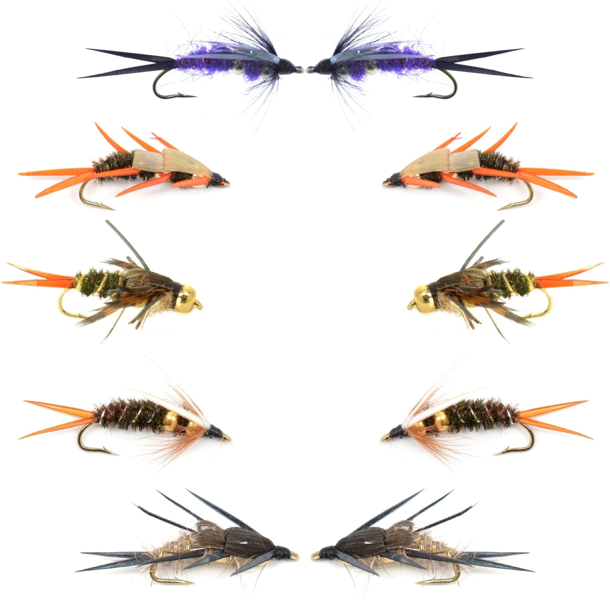 Basics Collection - Double Bead Head Nymph Assortment - 10 Wet Flies - 5 Patterns - Hook Size 14 - Get Tight Gear