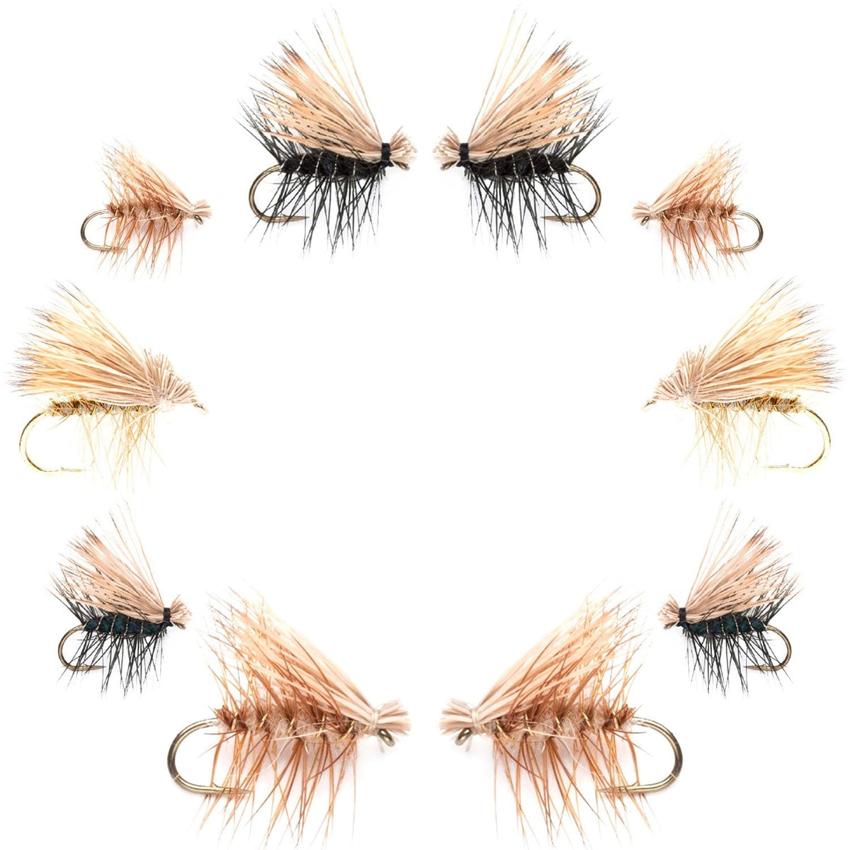 Basics Collection - Elk Hair Caddis Dry Fly Assortment - 10 Dry Fishing Flies - 5 Patterns - Hook Sizes 12, 14, 16, 18 - Get Tight Gear