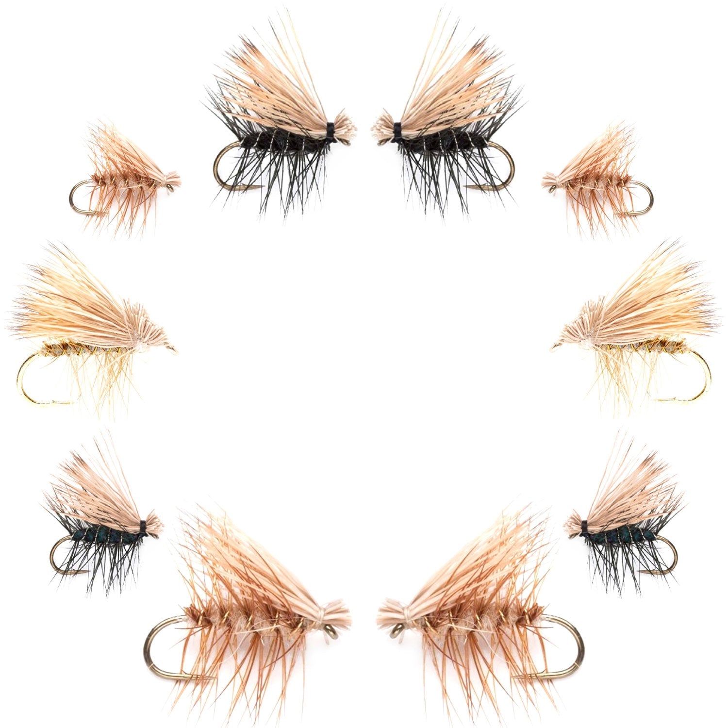 Basics Collection - Elk Hair Caddis Dry Fly Assortment - 10 Dry Fishing Flies - 5 Patterns - Hook Sizes 12, 14, 16, 18 - Get Tight Gear