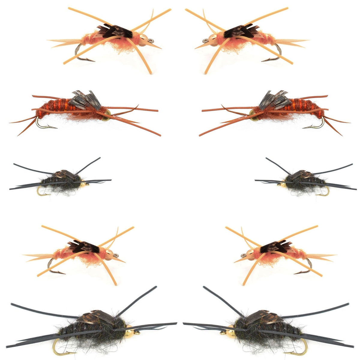 Basics Collection - Kaufmann's Stonefly Nymph Assortment - 10 Bead Head Rubber Legs Wet Flies - 5 Patterns - Hook Sizes 4, 6, 8, 10, and 12 - Get Tight Gear