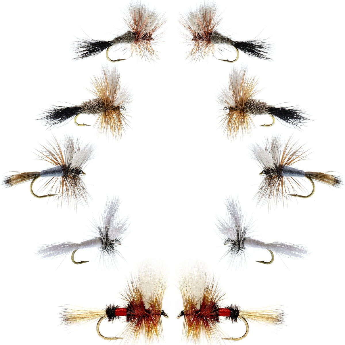 Basics Collection - Wulff Dry Fly Assortment - 10 Dry Fishing Flies - 5 Patterns - Hook Sizes 10, 12, 14 - Get Tight Gear