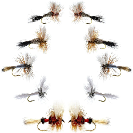 Basics Collection - Wulff Dry Fly Assortment - 10 Dry Fishing Flies - 5 Patterns - Hook Sizes 10, 12, 14 - Get Tight Gear