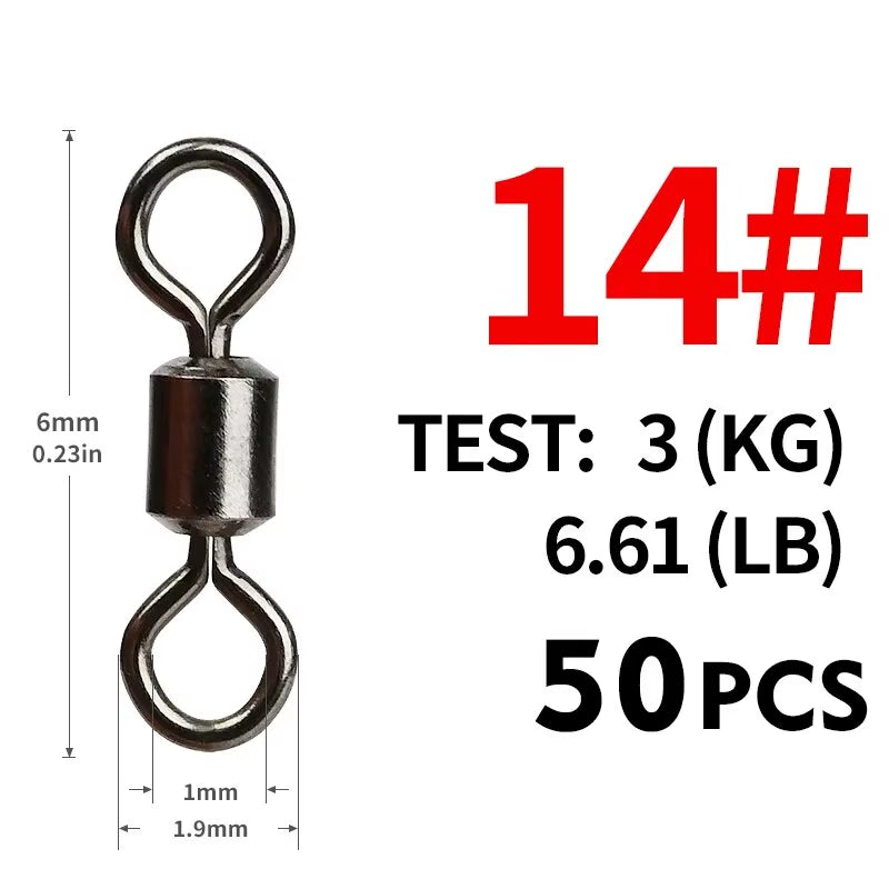 Professional Fishing Swivel Set - 50 Durable Ball Bearing Snap Swivels with Stainless Steel Rolling Beads