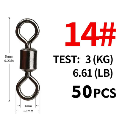 Professional Fishing Swivel Set - 50 Durable Ball Bearing Snap Swivels with Stainless Steel Rolling Beads