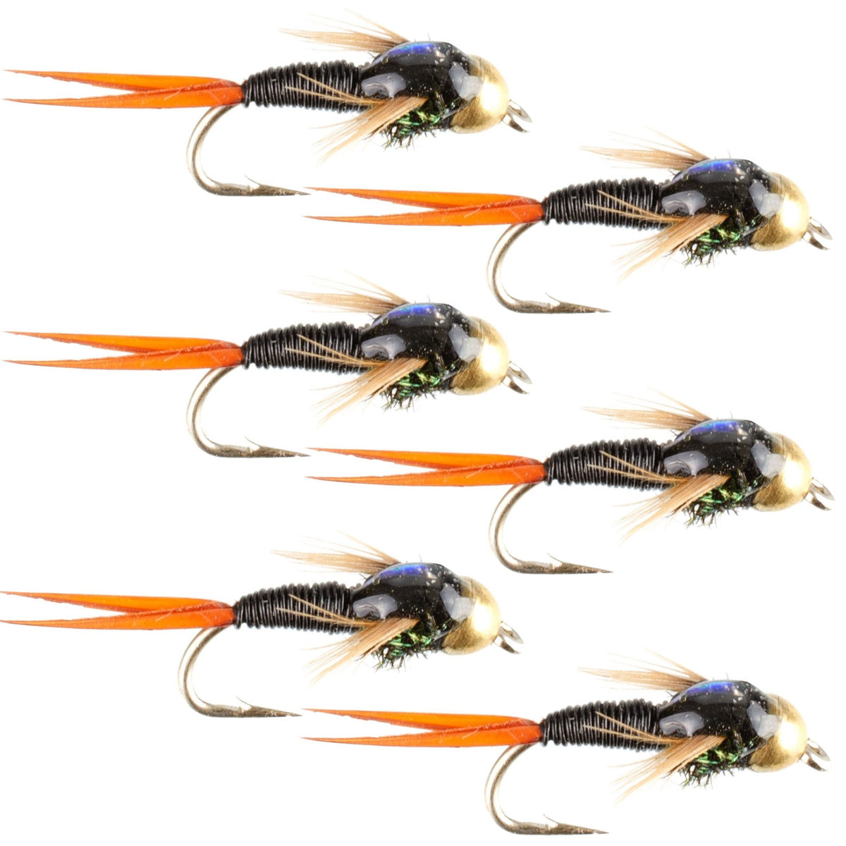 Bead Head Black Copper John Nymph Fly Fishing Flies - Set of 6 Flies Hook Size 18 - Get Tight Gear