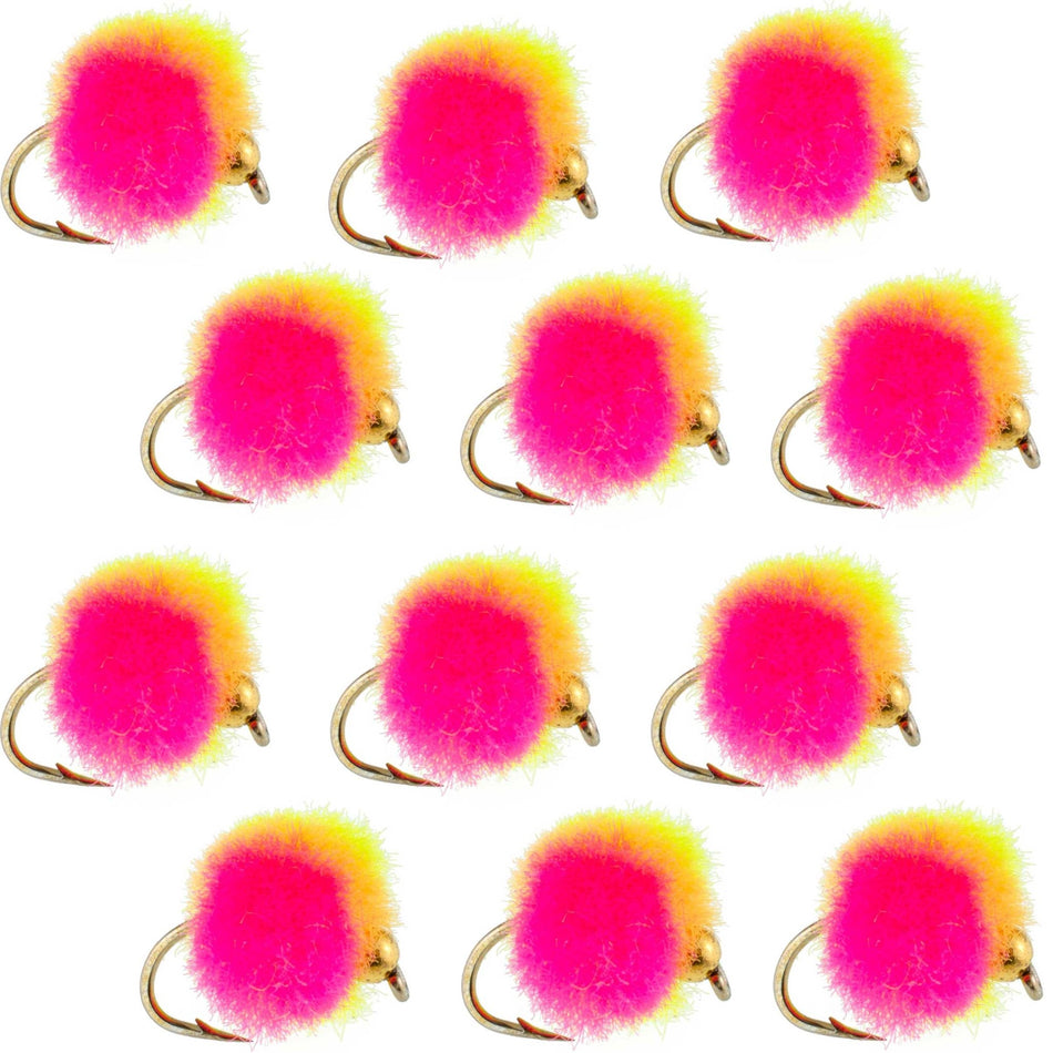 Bead Head Clown Egg Fly Fishing Flies - 1 Dozen Flies Hook Size 16 - Get Tight Gear