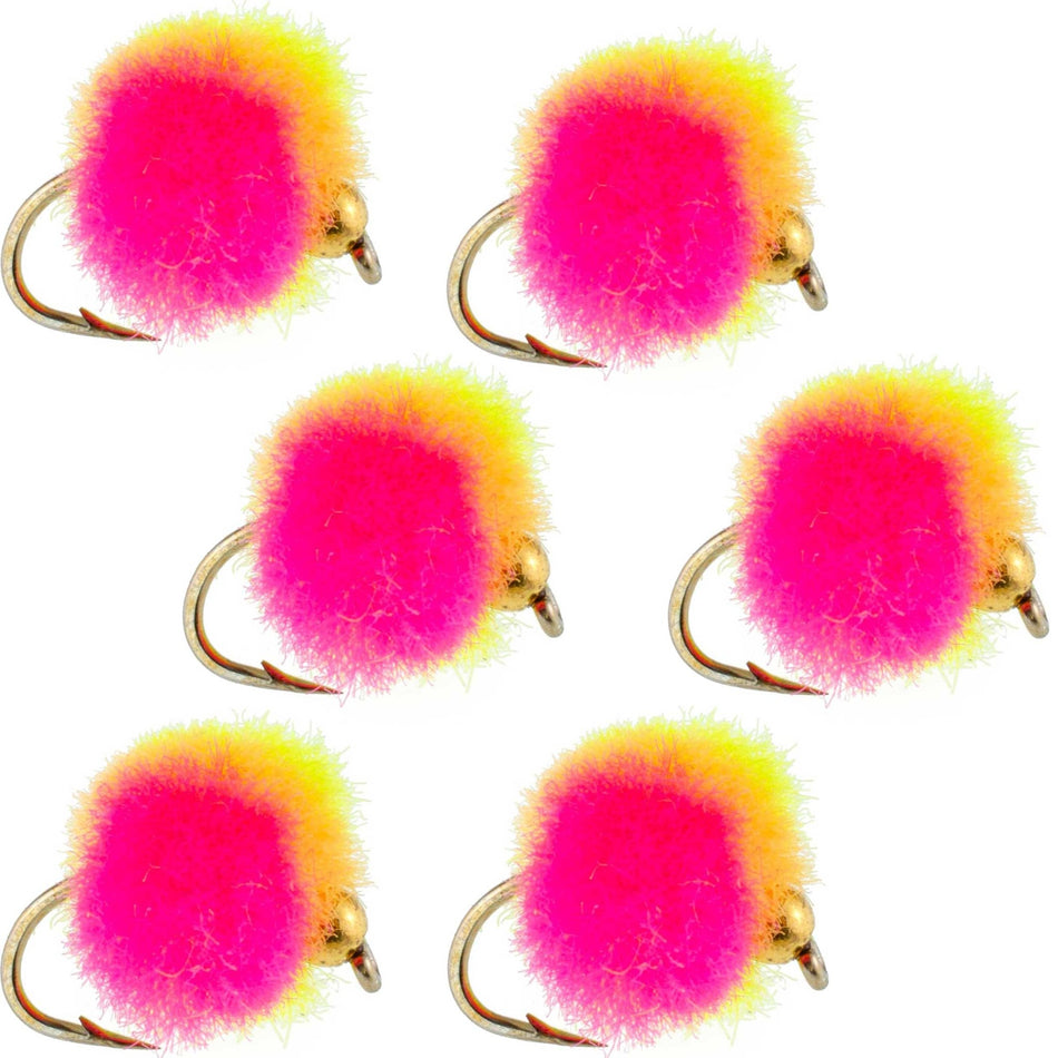 Bead Head Clown Egg Fly Fishing Flies - 6 Flies Hook Size 16 - Get Tight Gear