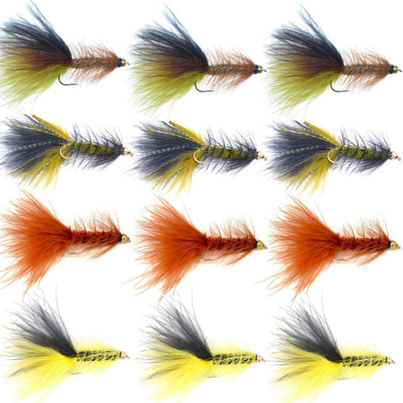 Bead Head Crystal Woolly Bugger Streamer Flies - Set of 12 Bass and Trout Flies - Hook Size 8 - Get Tight Gear