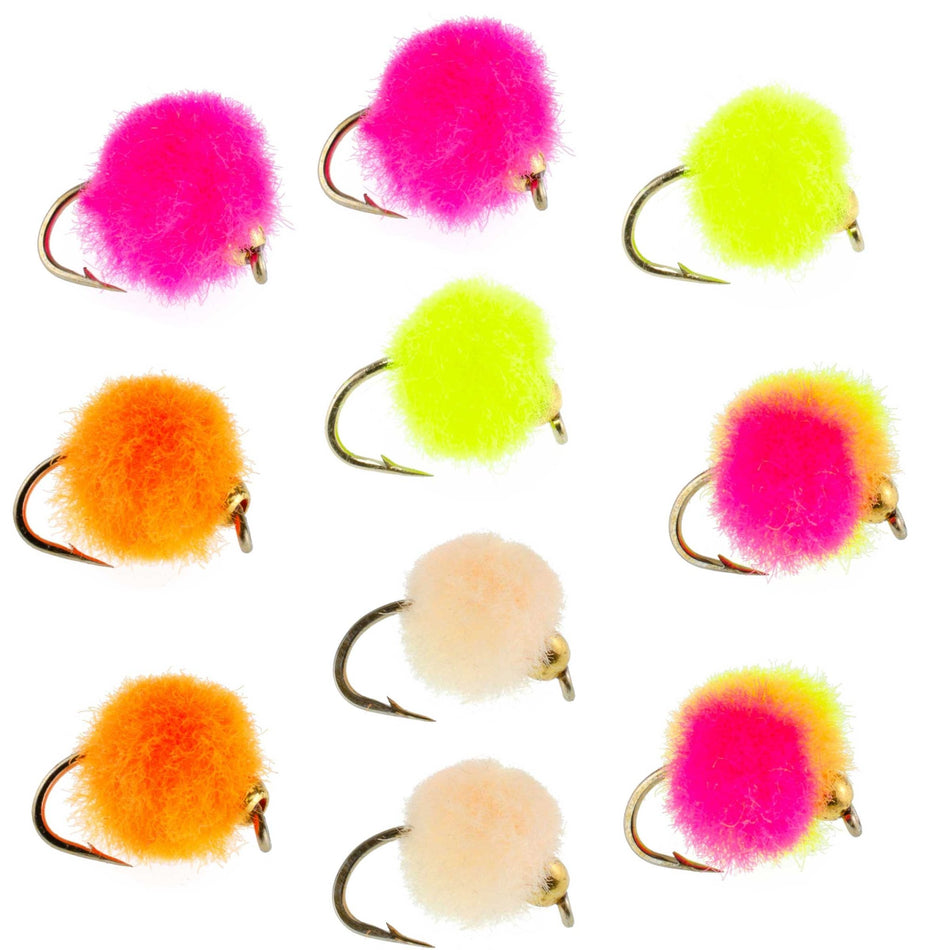 Bead Head Egg Assortment Fly Fishing Flies - 10 Flies - 5 Colors Hook Size 16 - Get Tight Gear