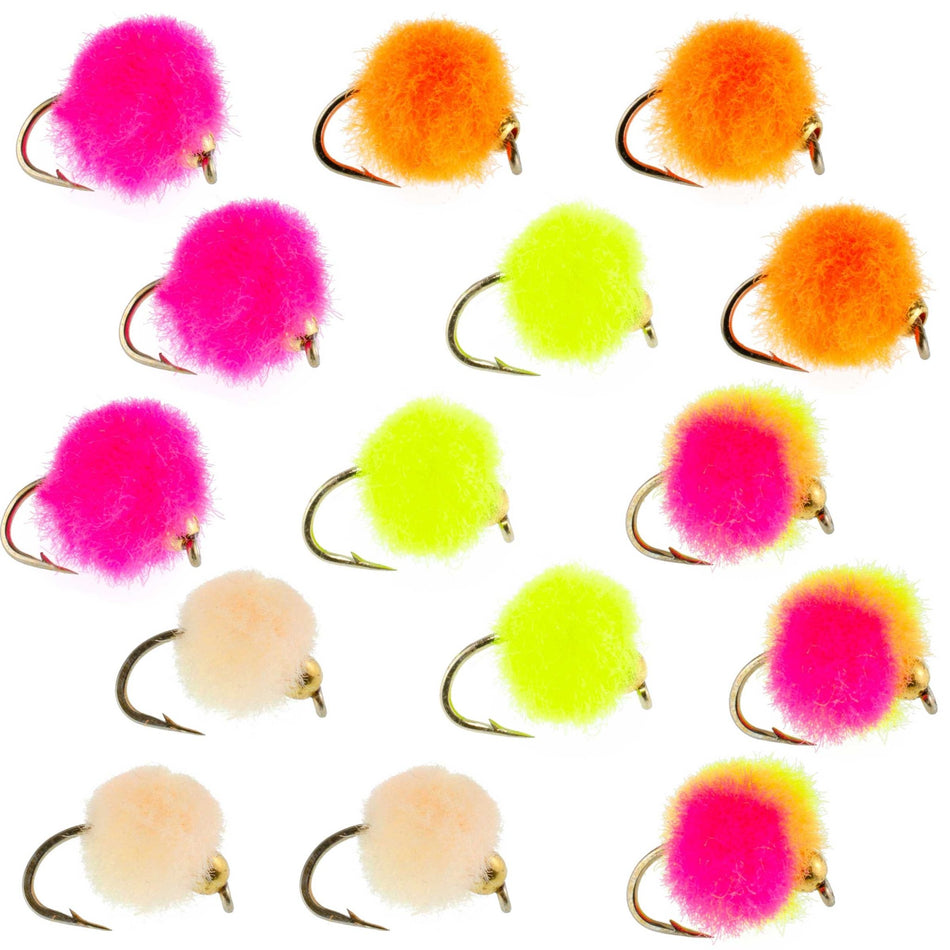 Bead Head Egg Assortment Fly Fishing Flies - 15 Flies - 5 Colors Hook Size 16 - Get Tight Gear