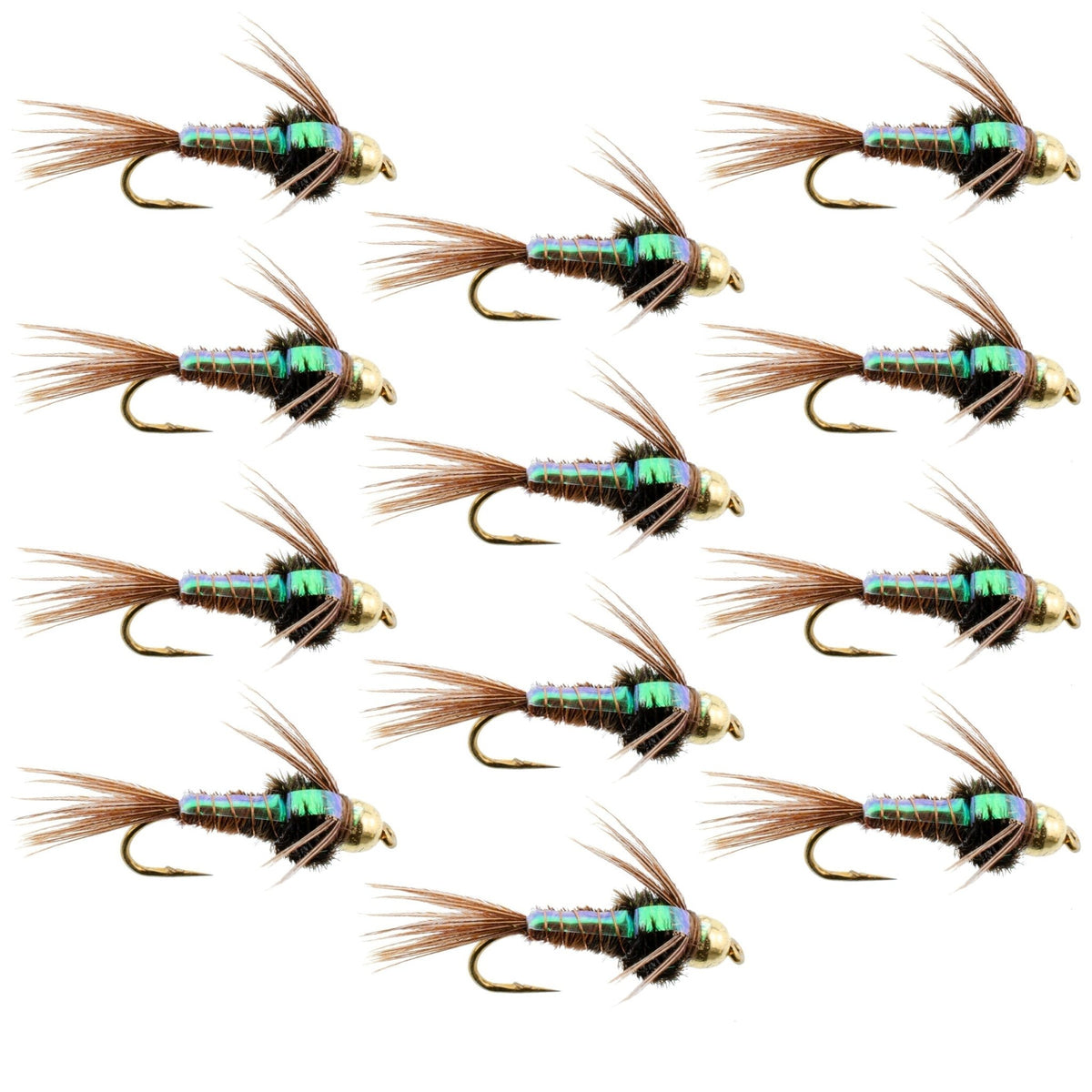 Bead Head Flash Back Pheasant Tail Nymph 1 Dozen Fly Fishing Flies Size 10 - Get Tight Gear