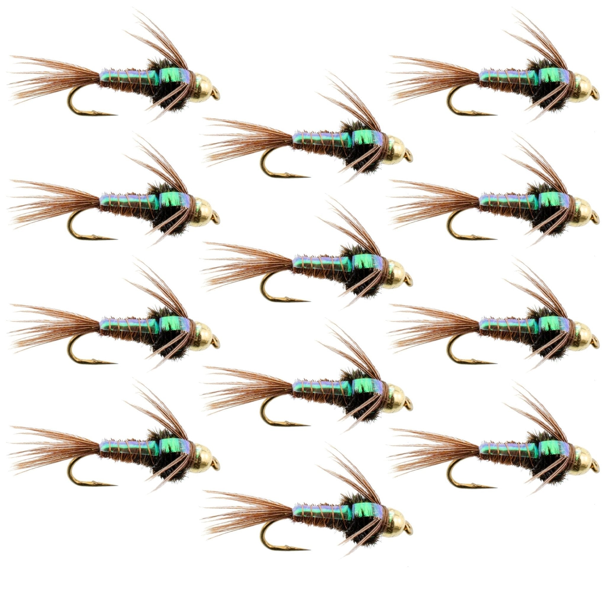 Bead Head Flash Back Pheasant Tail Nymph 1 Dozen Fly Fishing Flies Size 12 - Get Tight Gear