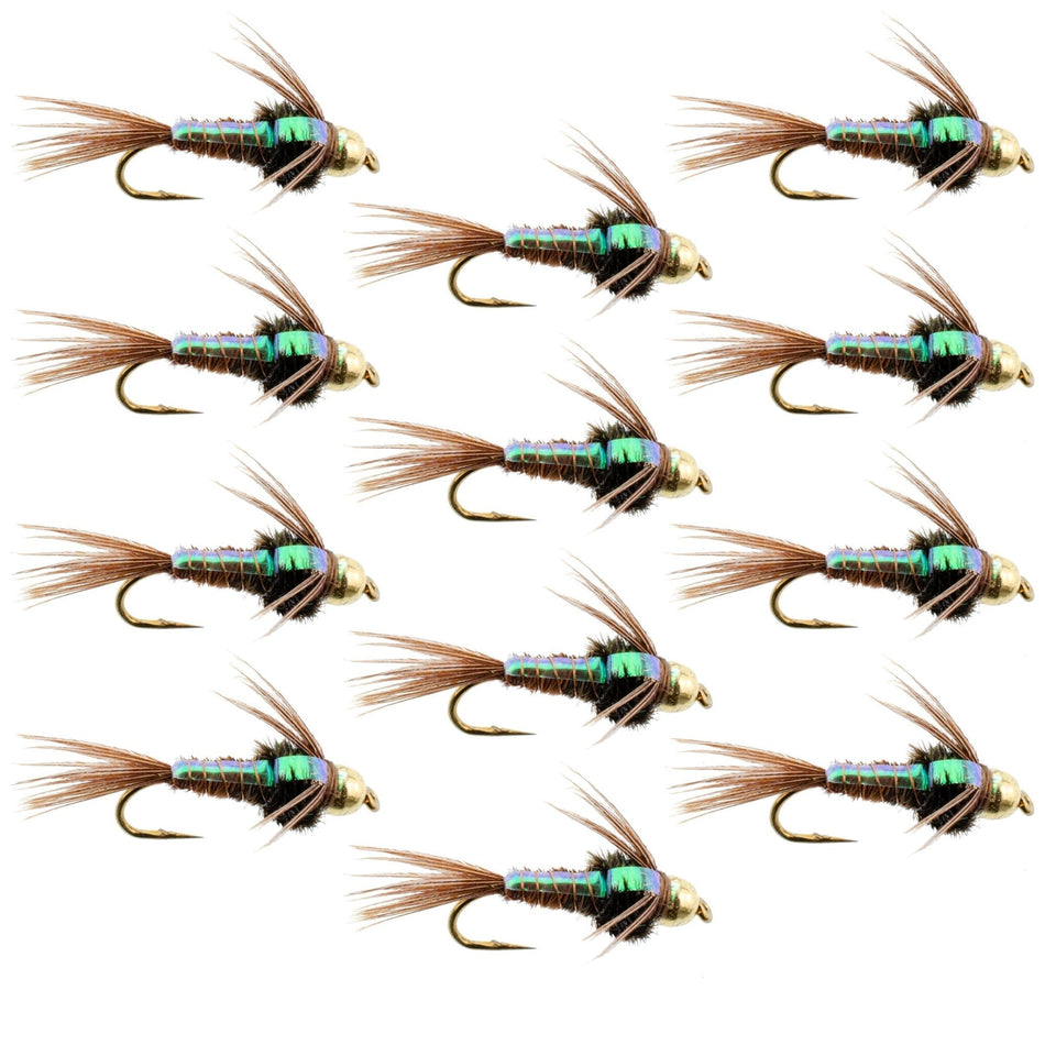 Bead Head Flash Back Pheasant Tail Nymph 1 Dozen Fly Fishing Flies Size 12 - Get Tight Gear