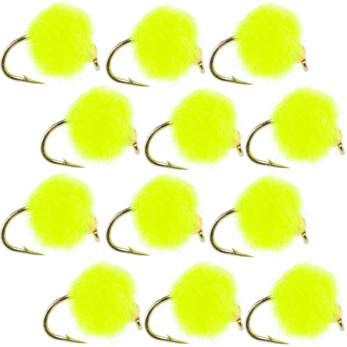 Bead Head Hot Chartreuse Egg Fly Fishing Flies - 1 Dozen Flies Hook Size 16 - Get Tight Gear