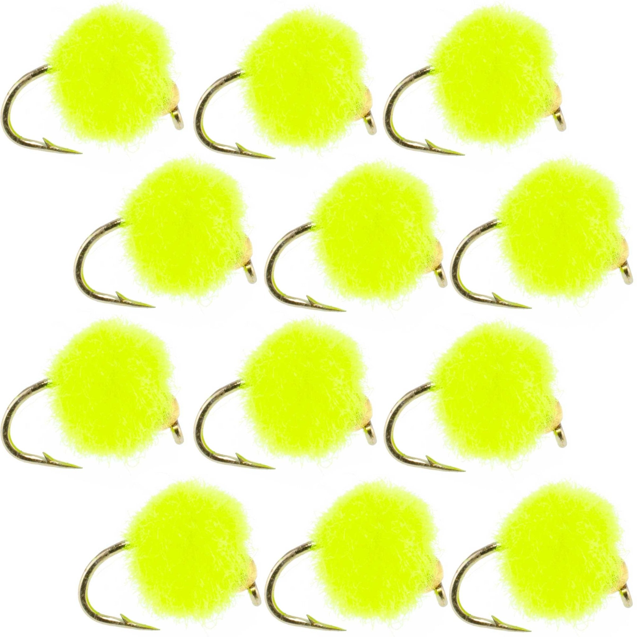 Bead Head Hot Chartreuse Egg Fly Fishing Flies - 1 Dozen Flies Hook Size 16 - Get Tight Gear