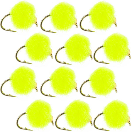 Bead Head Hot Chartreuse Egg Fly Fishing Flies - 1 Dozen Flies Hook Size 16 - Get Tight Gear