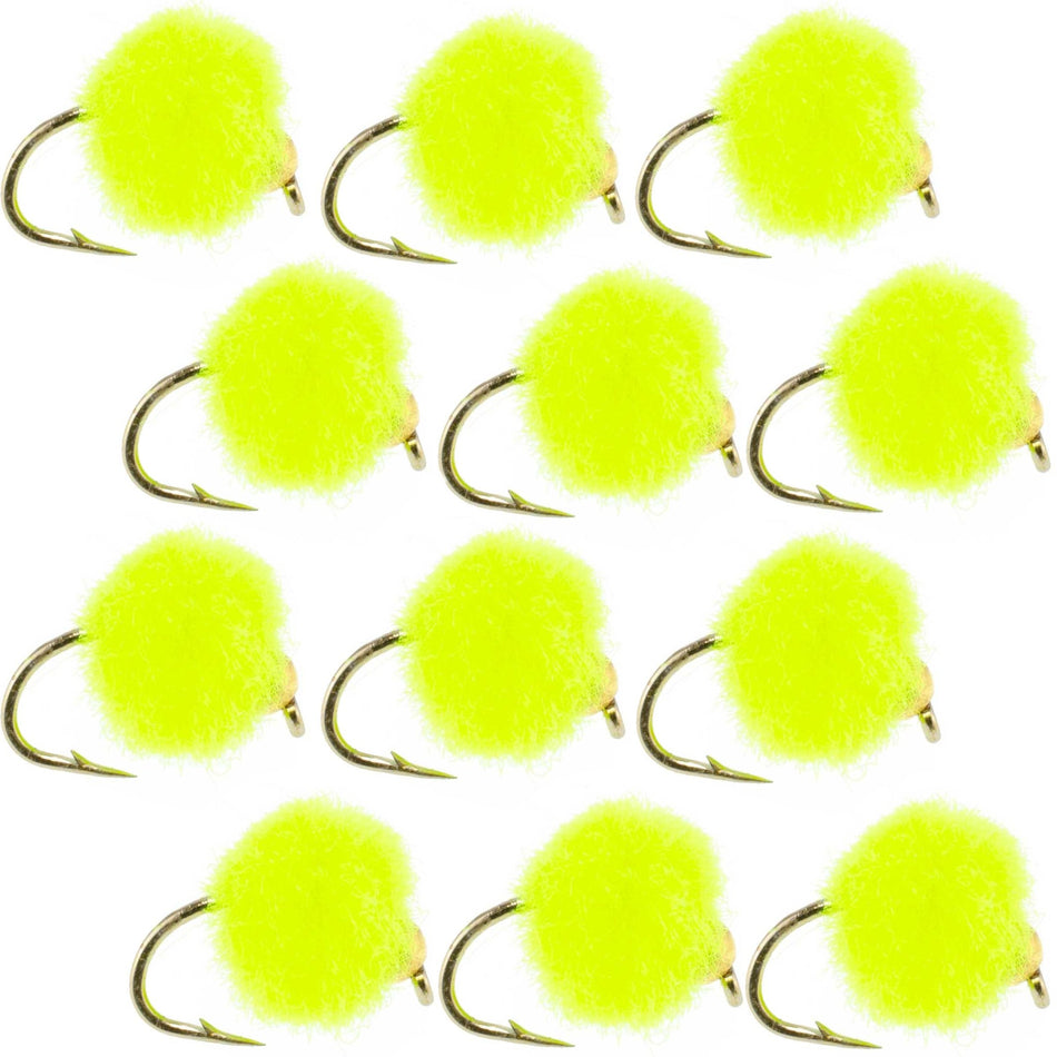 Bead Head Hot Chartreuse Egg Fly Fishing Flies - 1 Dozen Flies Hook Size 16 - Get Tight Gear