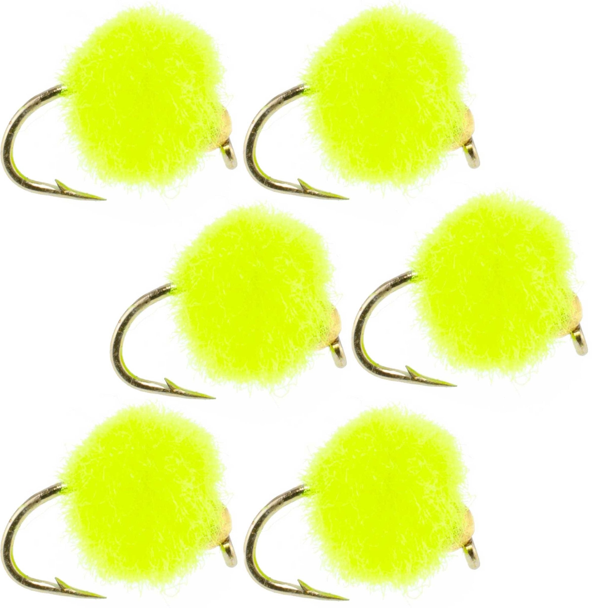 Bead Head Hot Chartreuse Egg Fly Fishing Flies - 6 Flies Hook Size 16 - Get Tight Gear